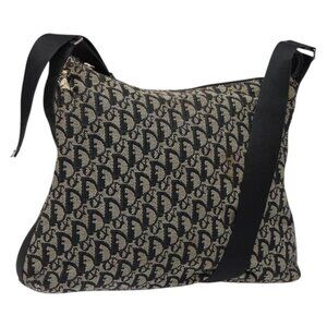 Authentic Christian Dior Trotter Canvas Shoulder Bag Navy Silver